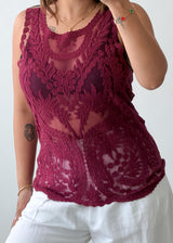 Size S-M Burgundy Lace Sheer Sleeveless Top