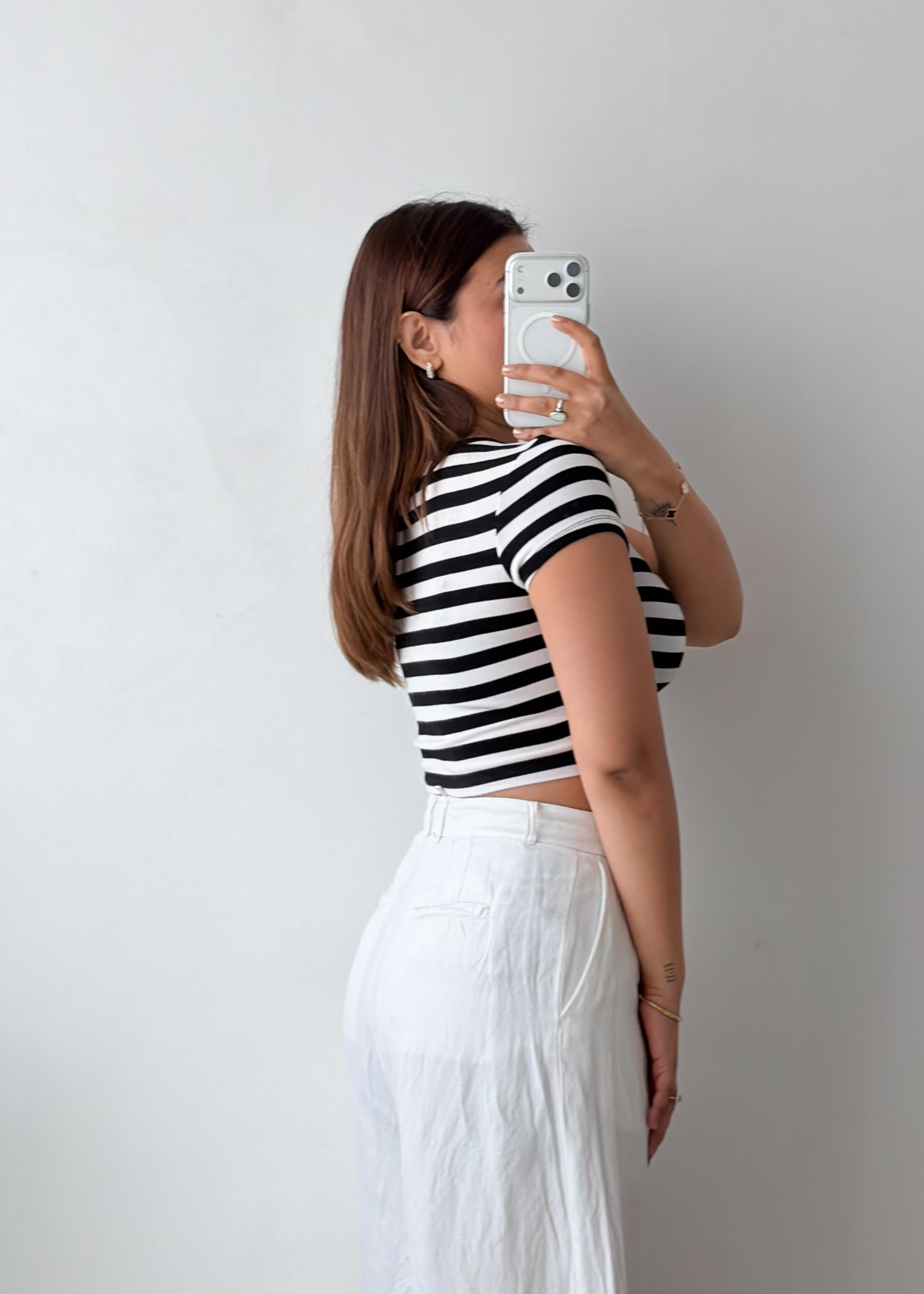 Size XS-S Black & White Striped Crop Top