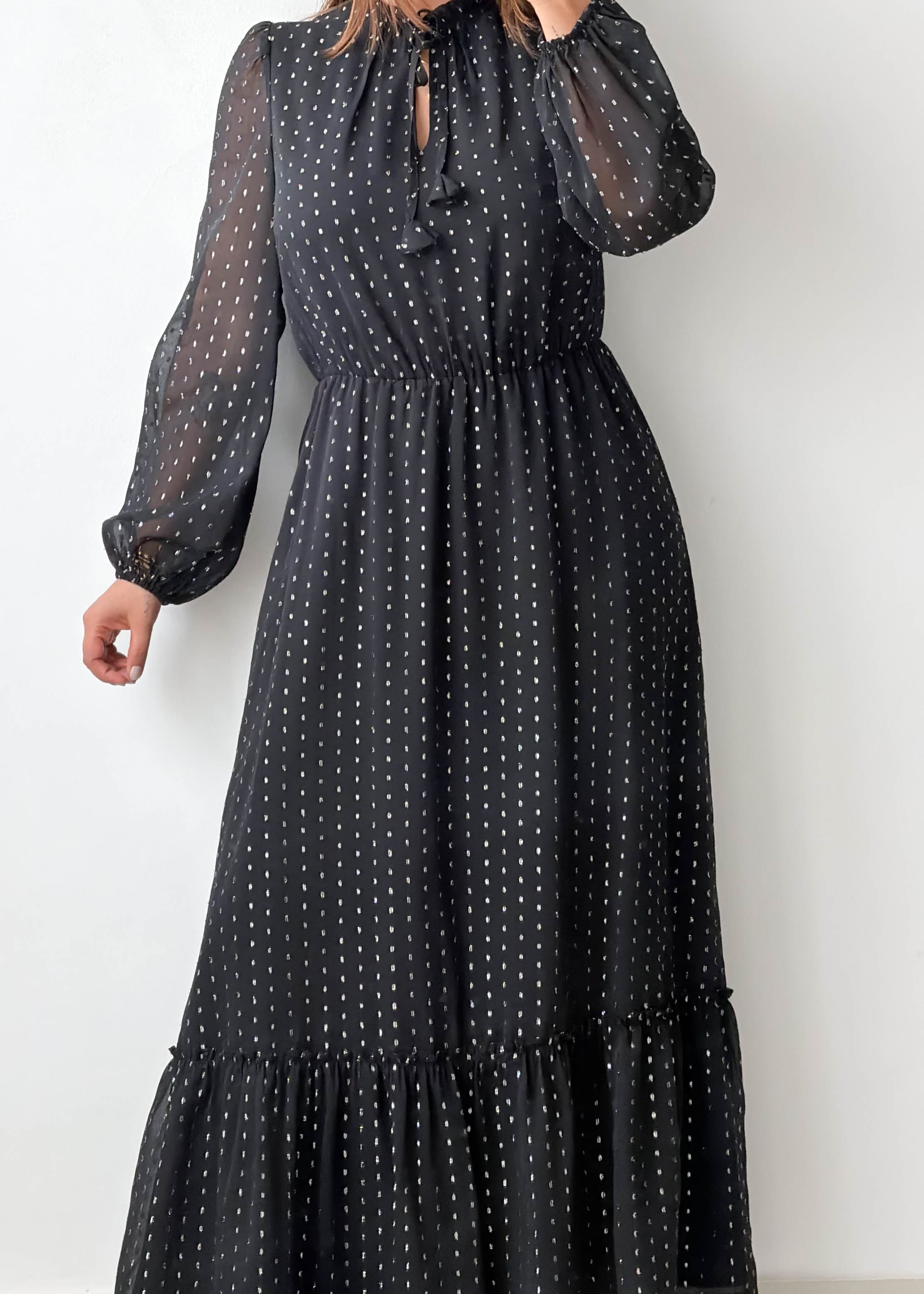 Size M-L Black Polka Dot Maxi Dress
