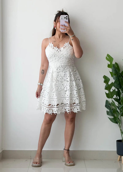 Size S-M, White Crochet Mini Dress