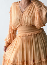 Size M-L Peach Tiered Boho Mini Dress