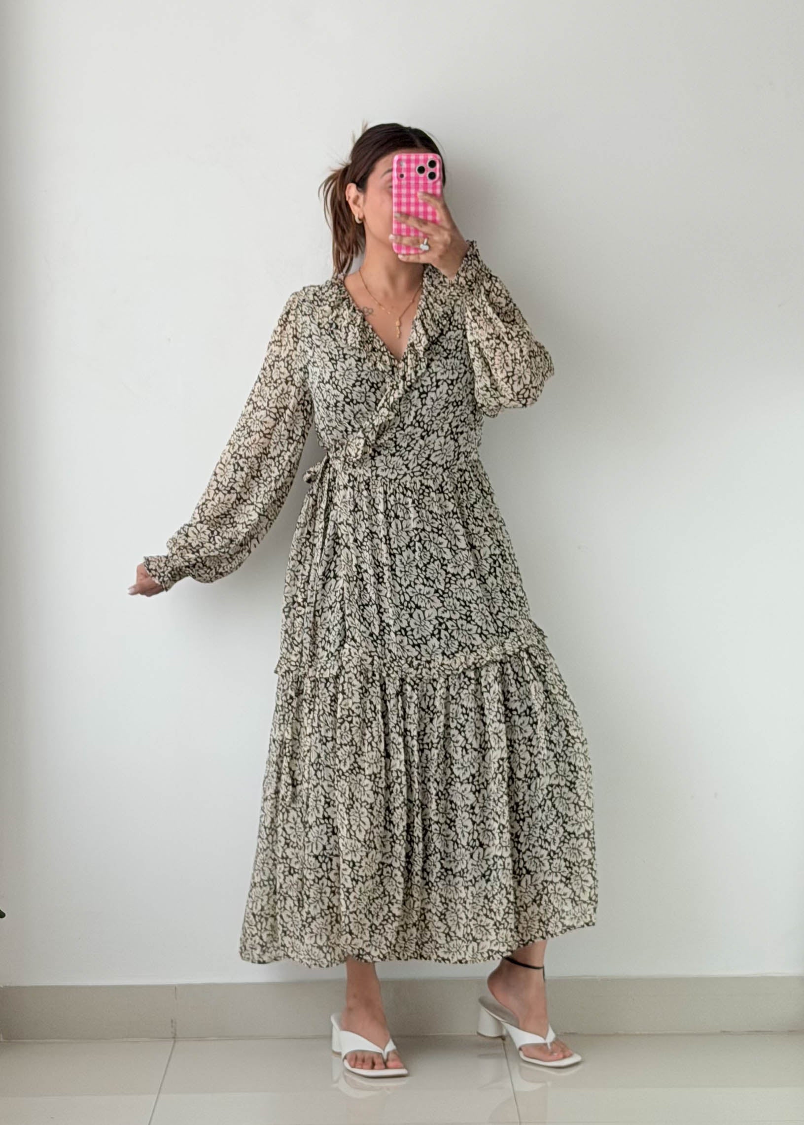 Size S-M Black Floral Wrap Maxi Dress