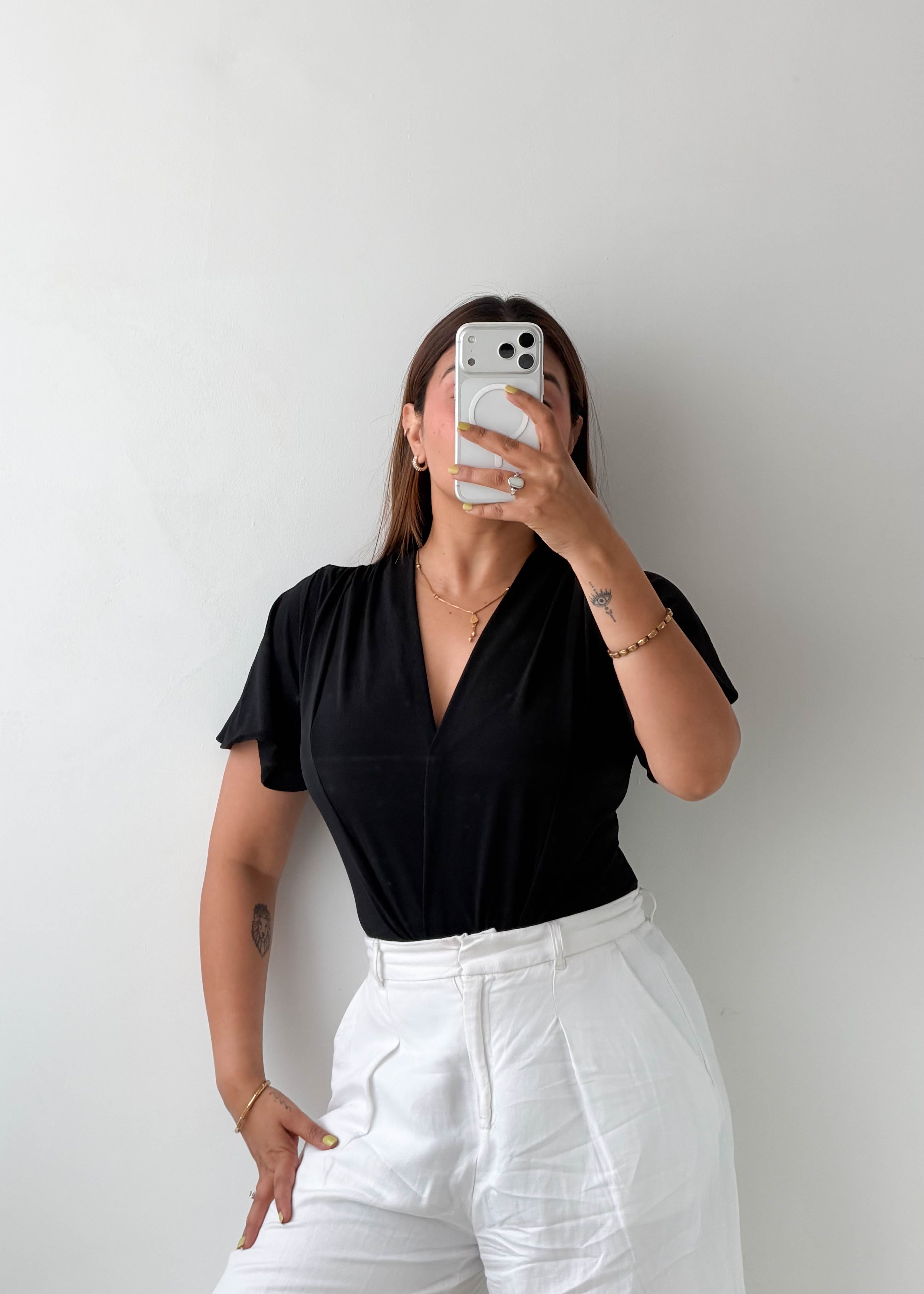 Size S-M Black Wrap V-Neck Bodysuit