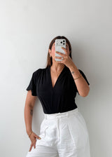 Size S-M Black Wrap V-Neck Bodysuit