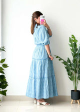 Size M-L, Sky Blue Tiered Maxi Dress