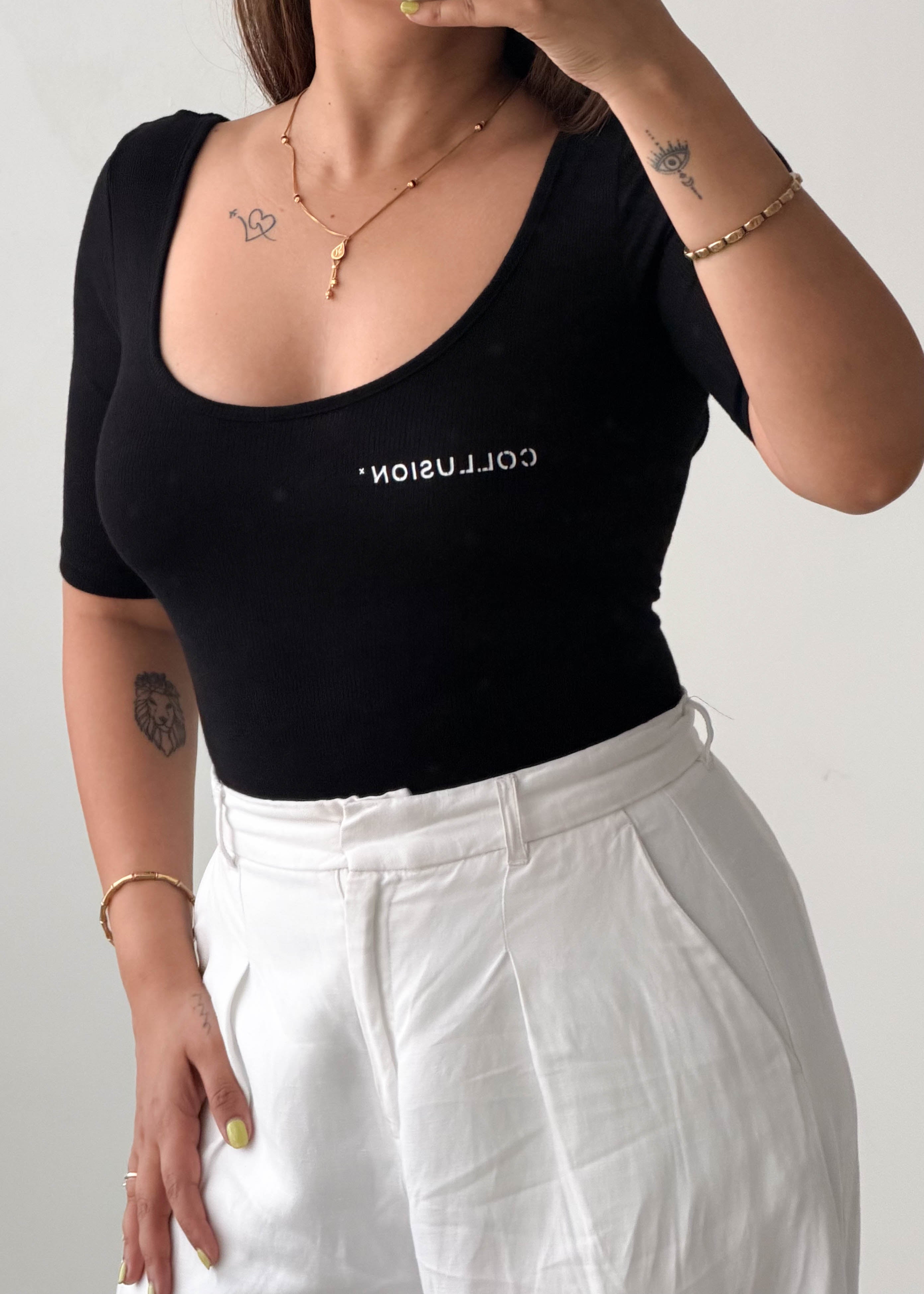 Size XS-S Black Half Sleeve Bodysuit