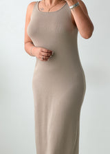 Size M-L Beige Ribbed Knit Maxi Dress