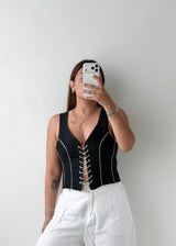 Size M Black Lace-Up Corset Top
