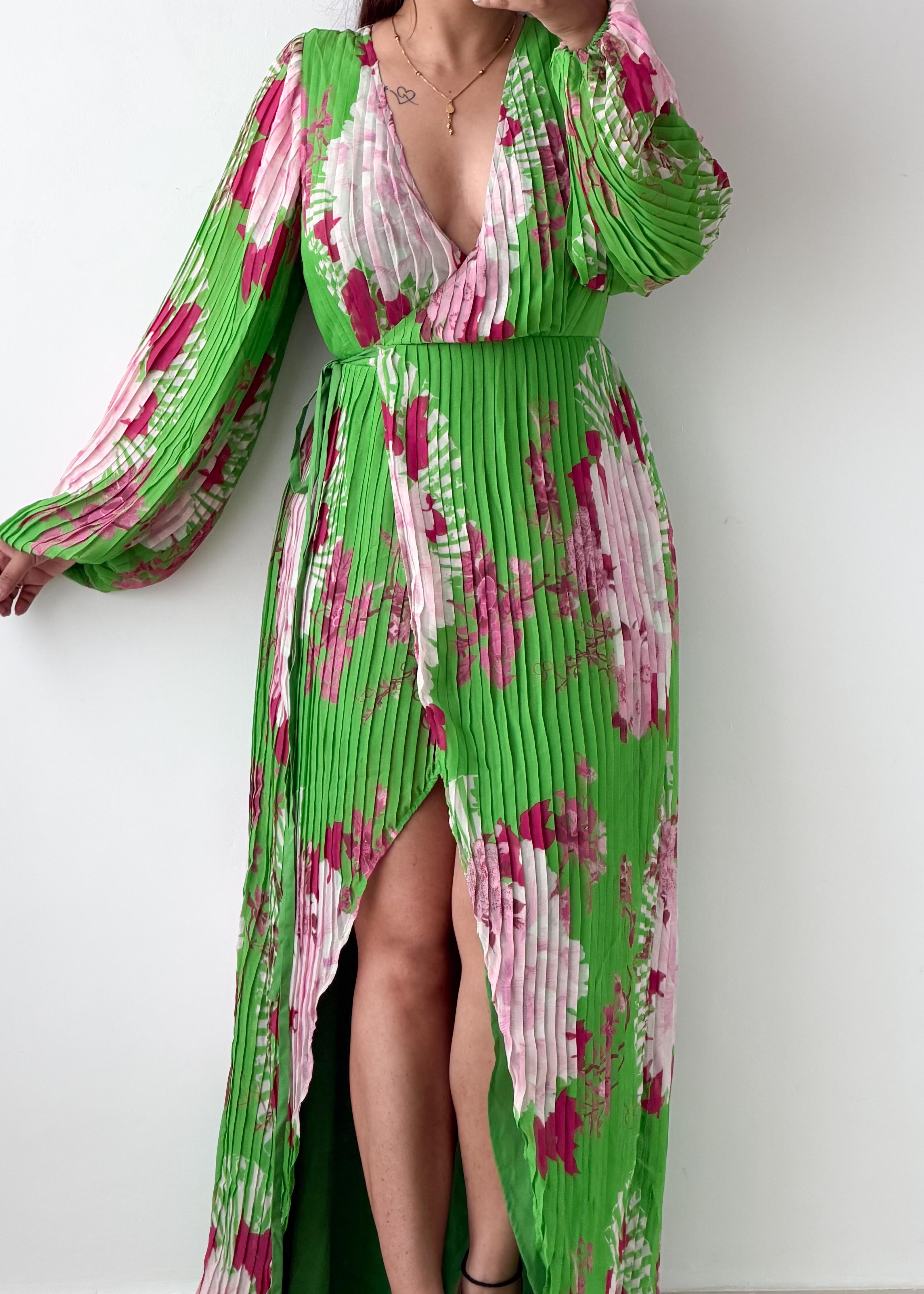 Size XS-S Green Floral Print Maxi Dress