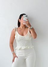 Size S-M White Textured Peplum Top