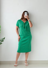 Size M-L Emerald Green Tie Neck Midi Dress