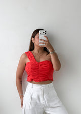 Size M Red Ruched One-Shoulder Top
