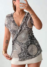 Size M-L Grey Abstract Wrap Top