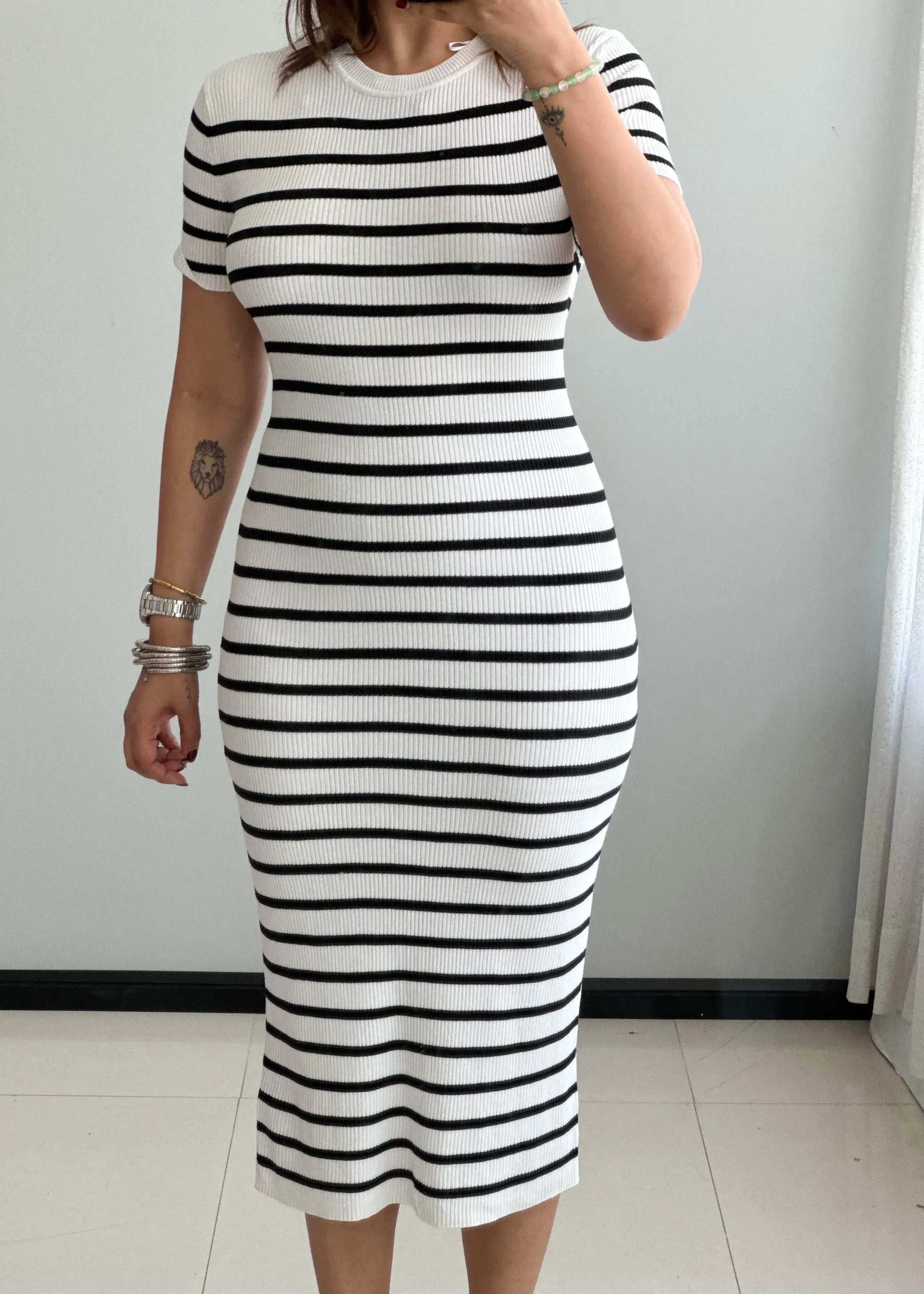 SIZE S-M, Striped bodycon Dress - Closet by Payal