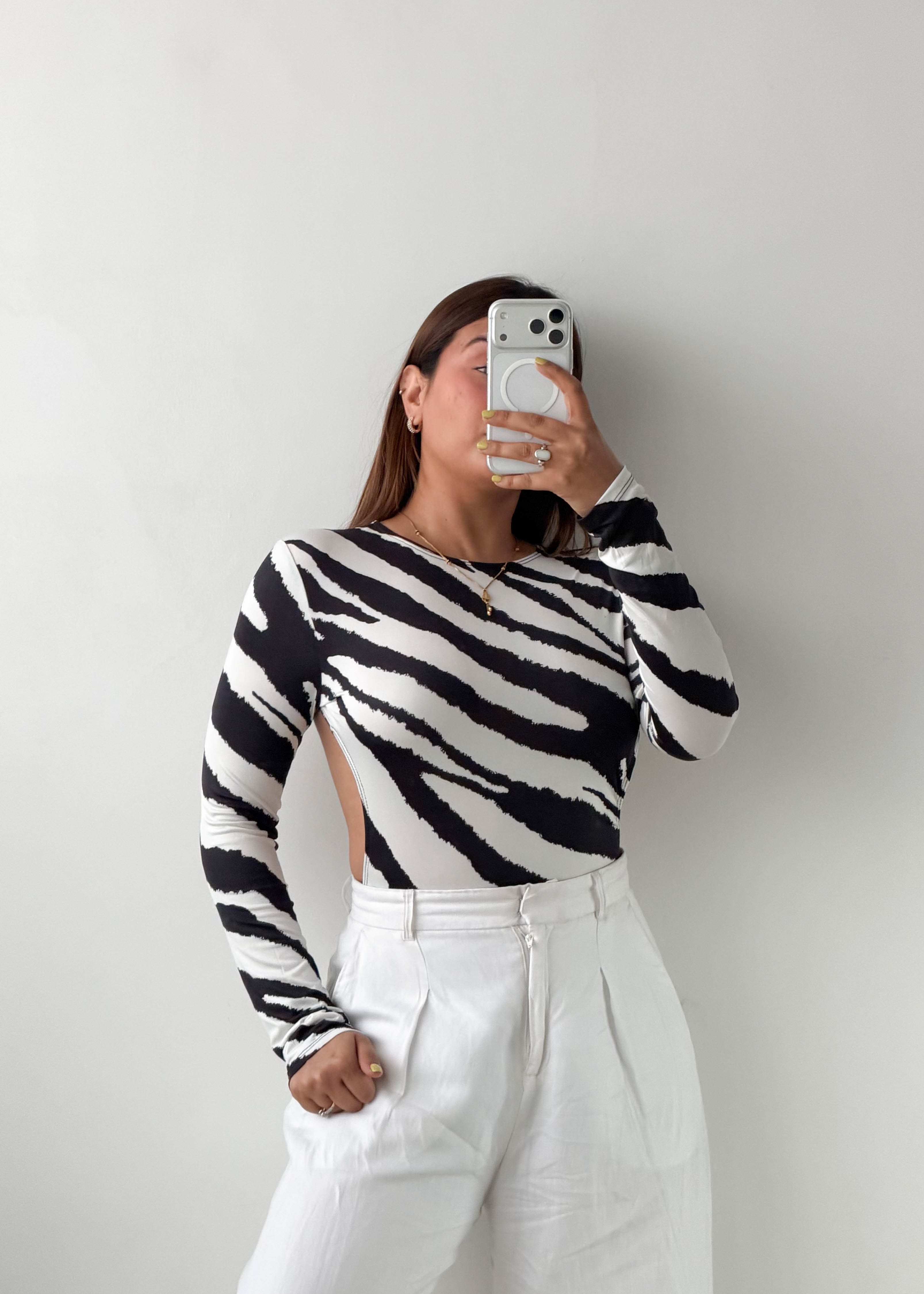 Size S-M Black & White Zebra Print Bodysuit
