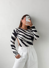 Size S-M Black & White Zebra Print Bodysuit