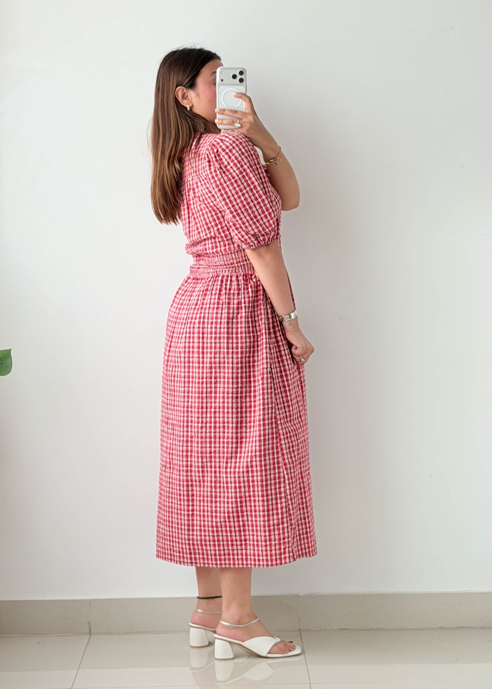 Size S-M Red Gingham Check Midi Dress