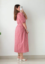 Size S-M Red Gingham Check Midi Dress