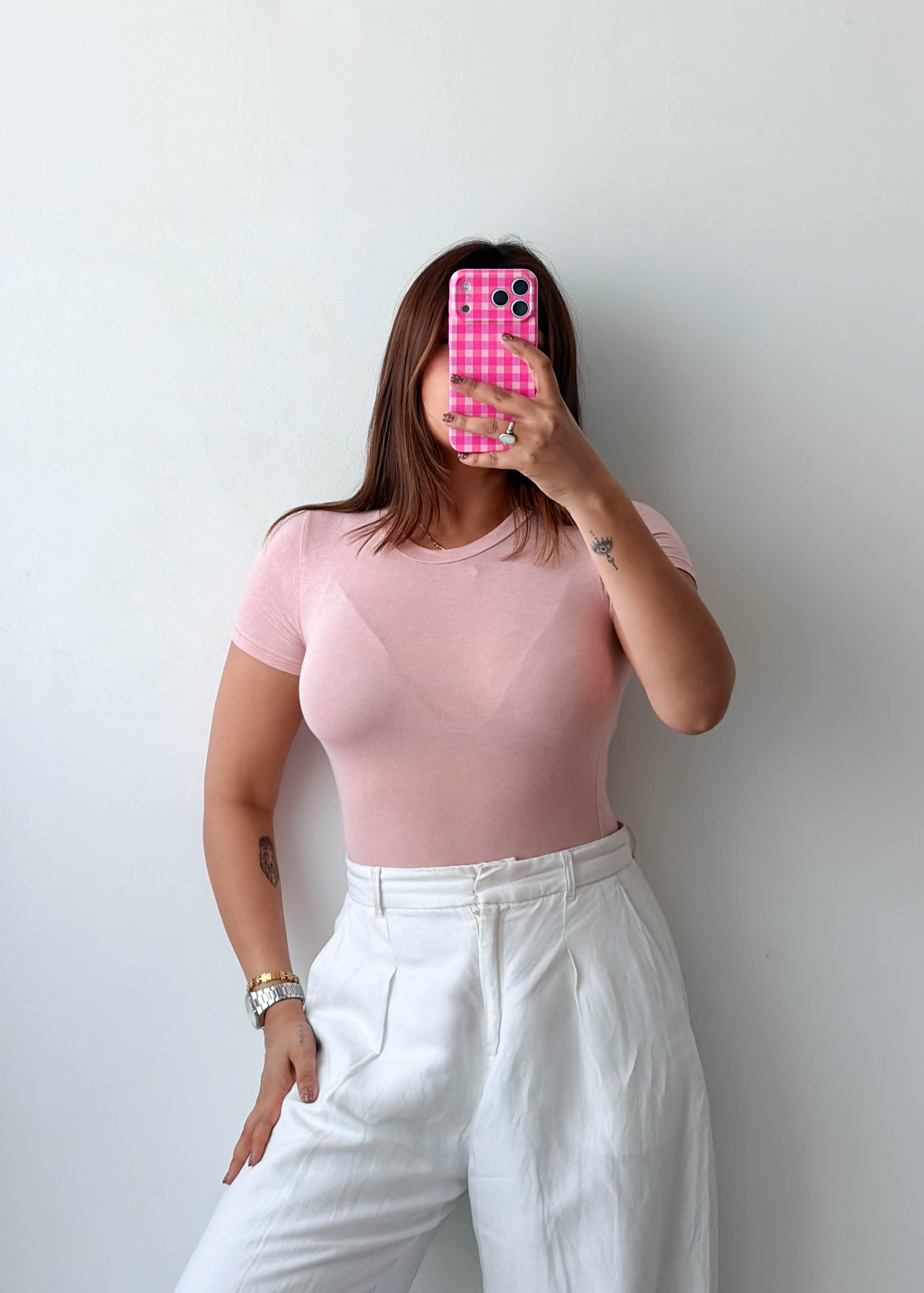 Size XS-S Blush Pink Crew Neck Bodysuit