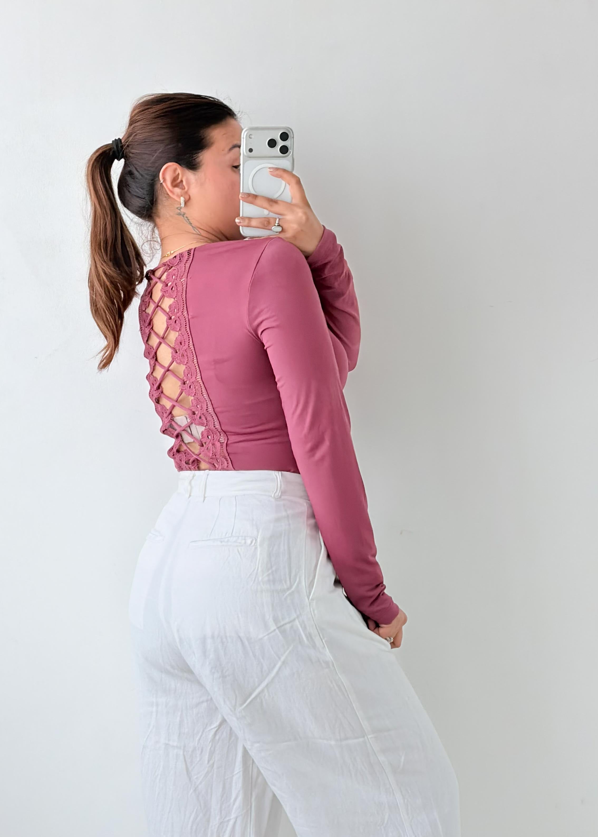 Size M-L Berry Crew Neck Bodysuit