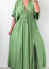 Size M-L Sage Green Drawstring Maxi Dress