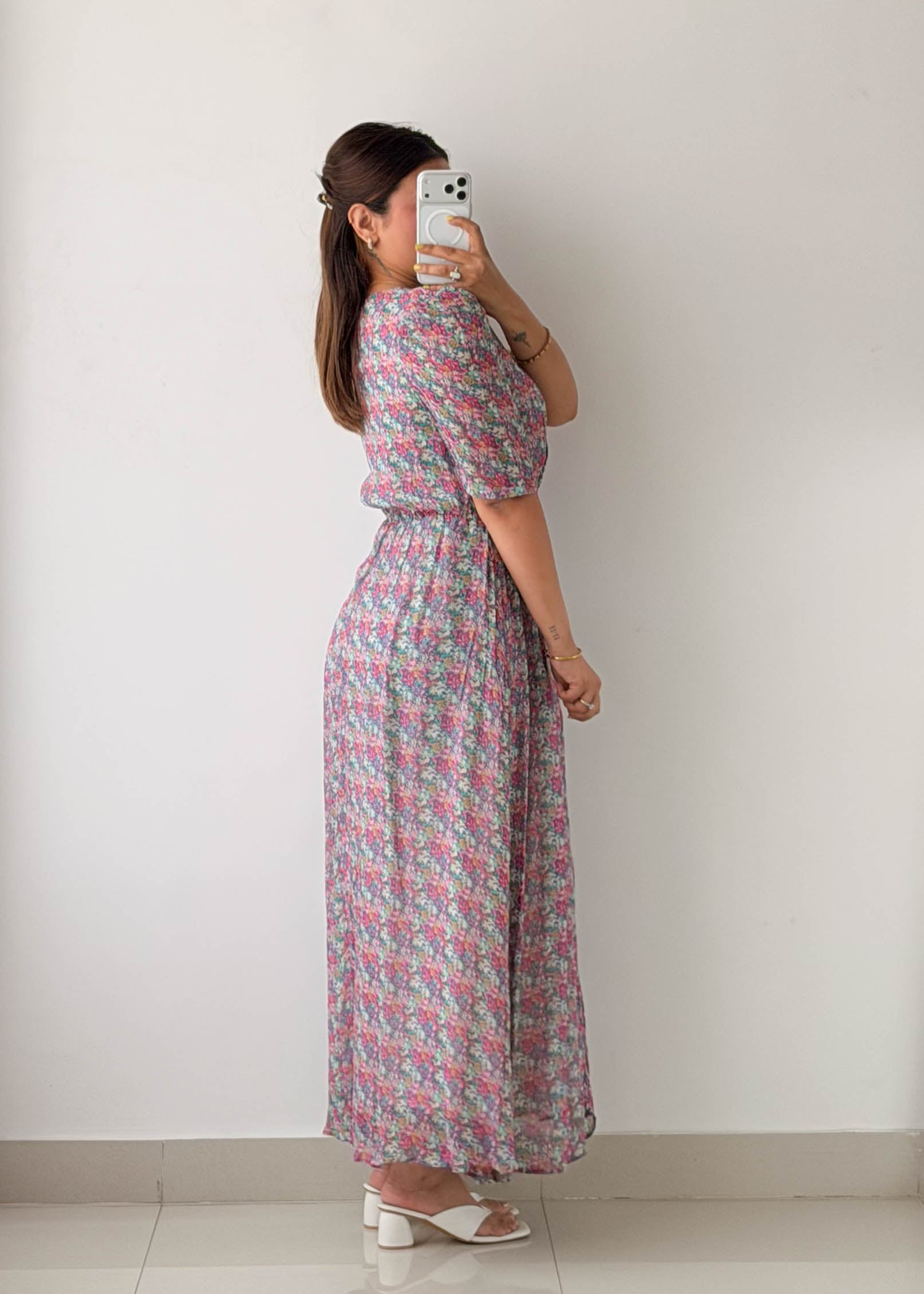 Size M-L Pink Floral Wrap Maxi Dress