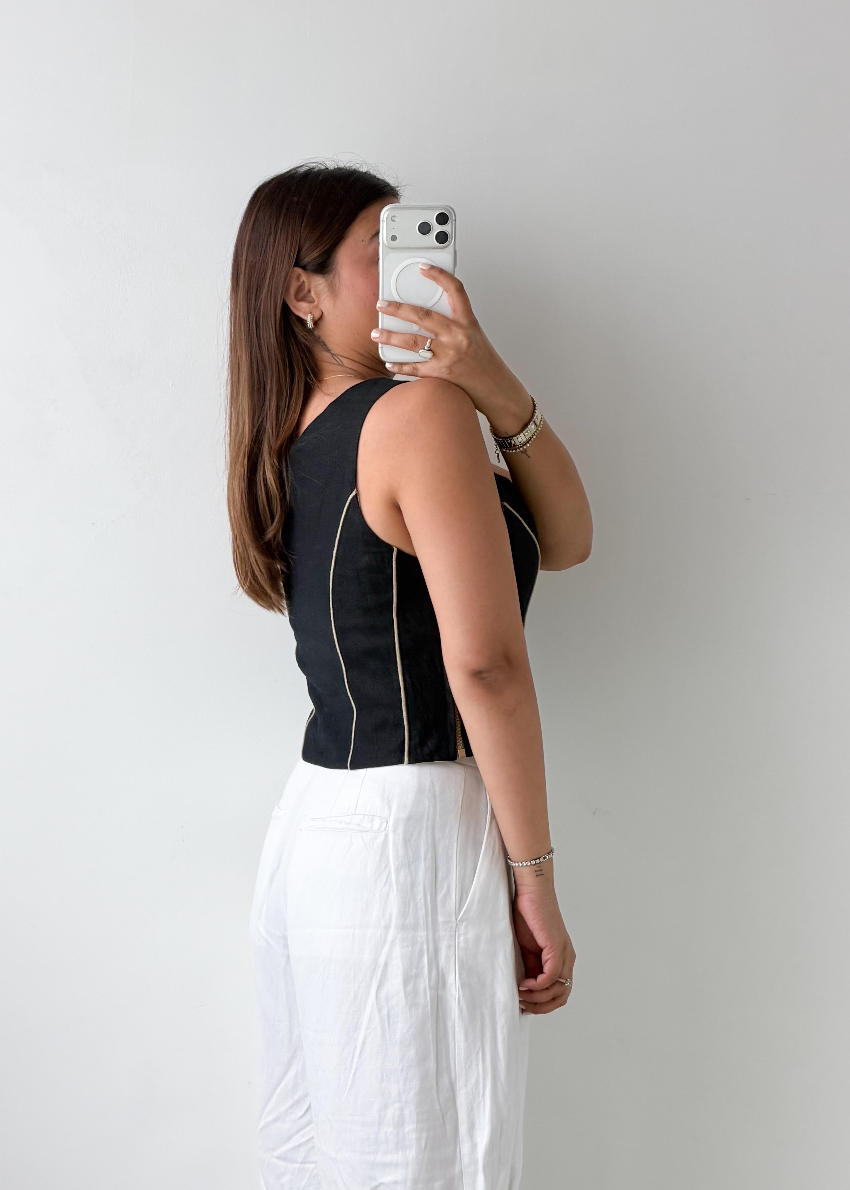 Size M Black Lace-Up Corset Top