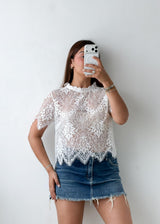 Size S-M White Floral Lace Top