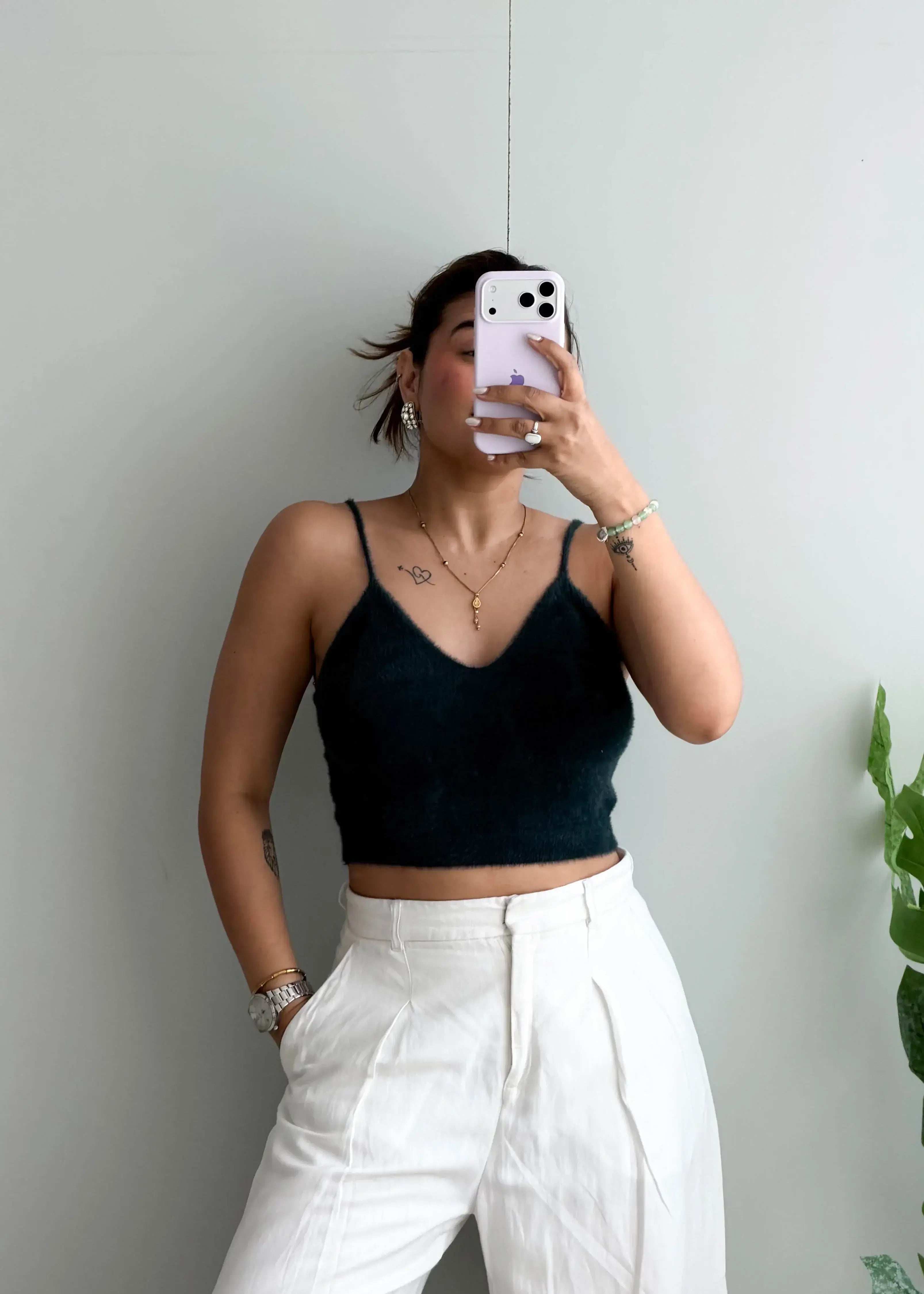 Size S-M, Green Spaghetti Strap Crop Top - Closet by Payal