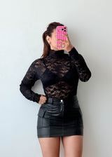 Size M Black High Neck Lace Bodysuit