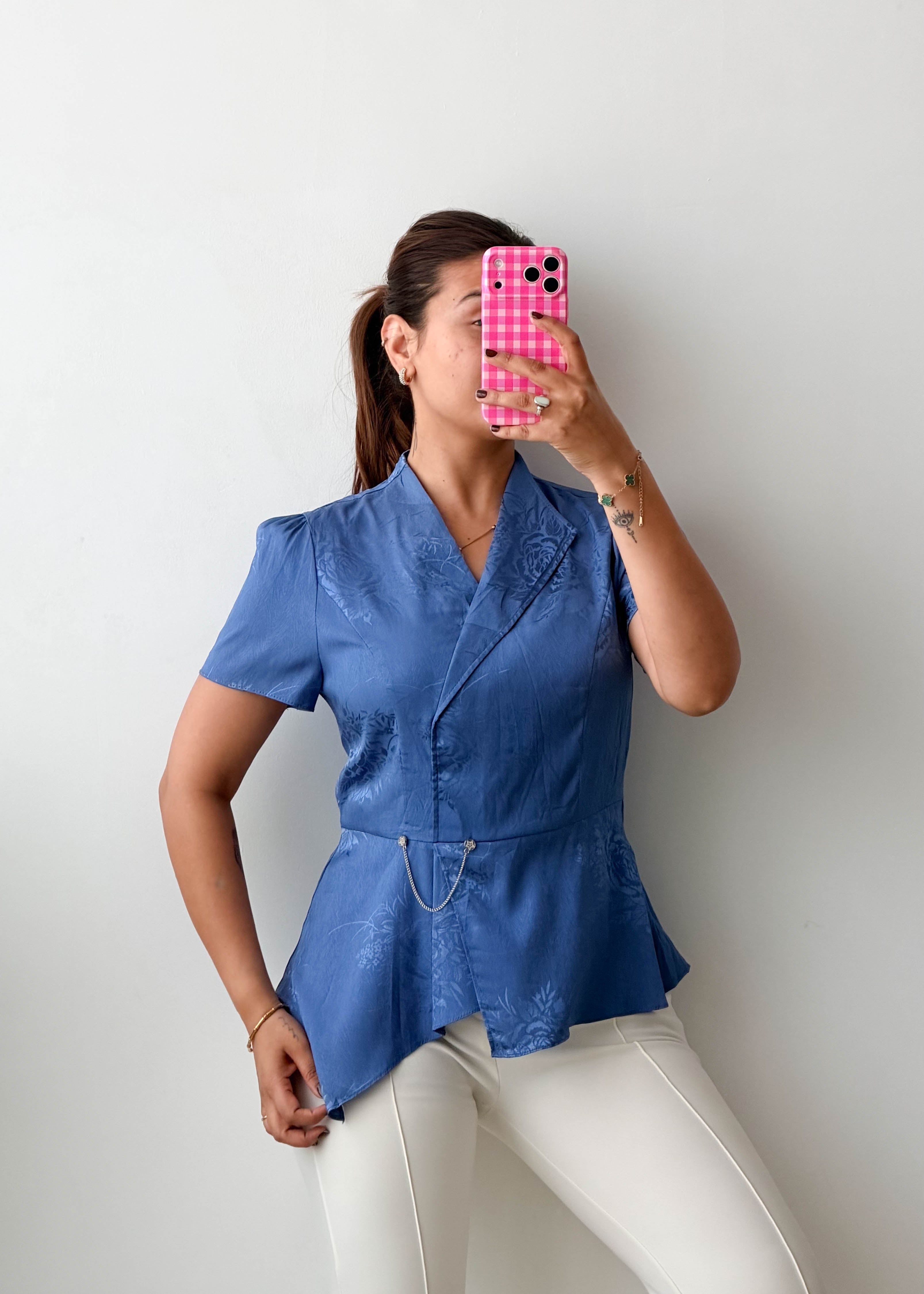 Size S-M Blue Peplum Wrap Top