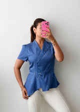 Size S-M Blue Peplum Wrap Top