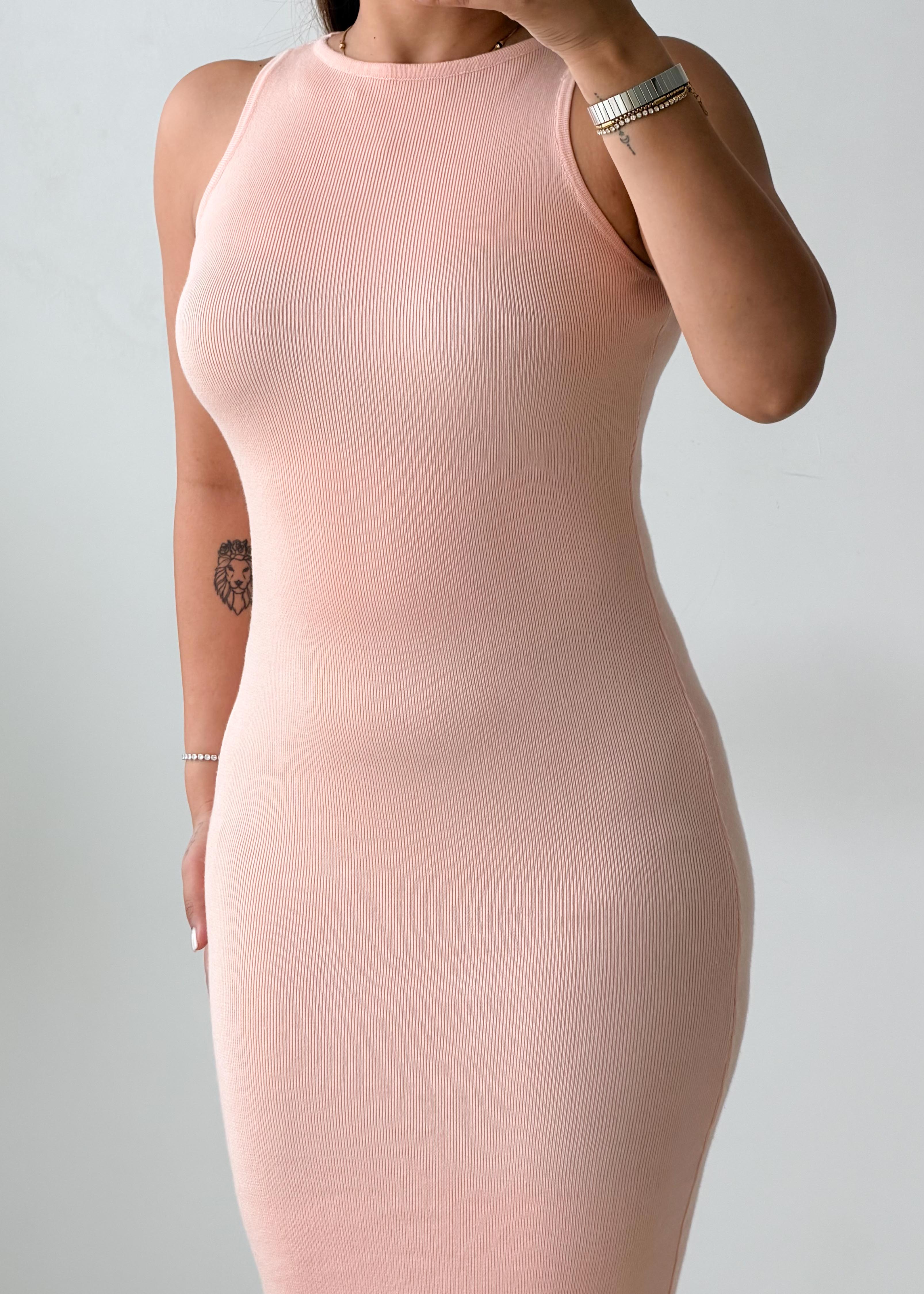 Size XS-S Blush Pink Ribbed Knit Midi Dress