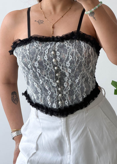 Size XS-S, Black & Grey Lace Cami Top