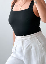 Size L Black Square Neck Tank Bodysuit