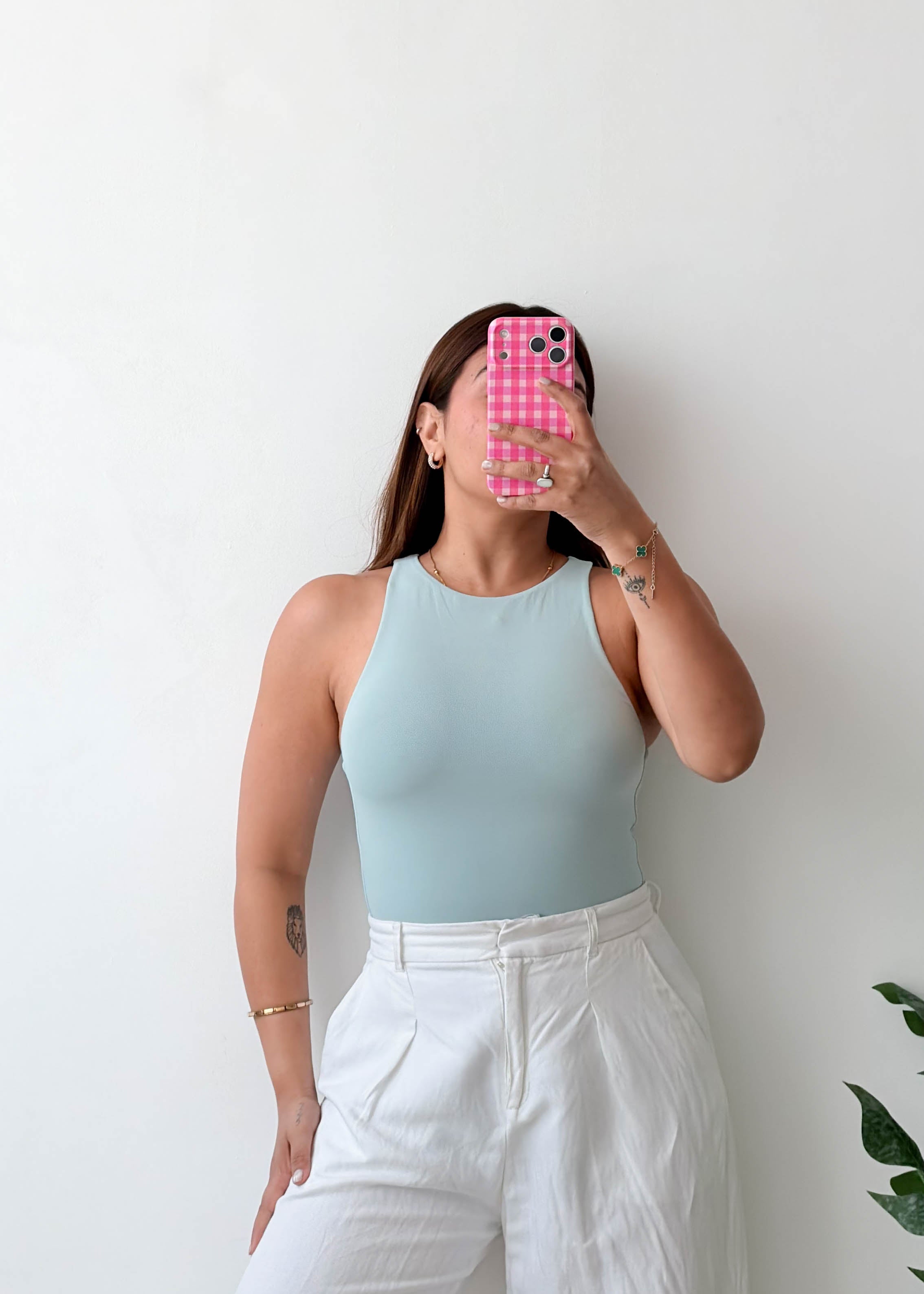 Size XS Powder Blue High Neck Bodysuit