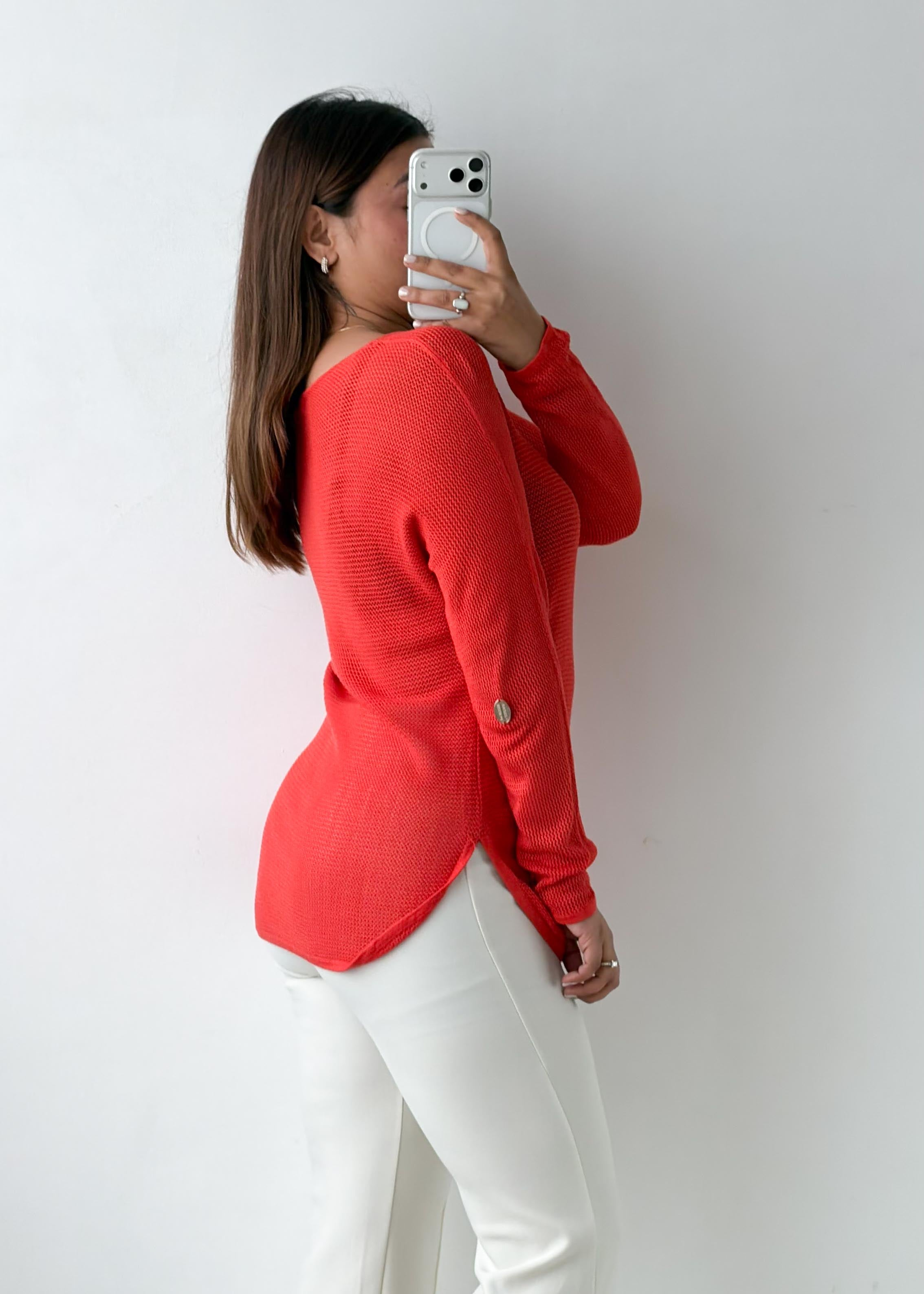 Size M-L Red Textured Knit Top