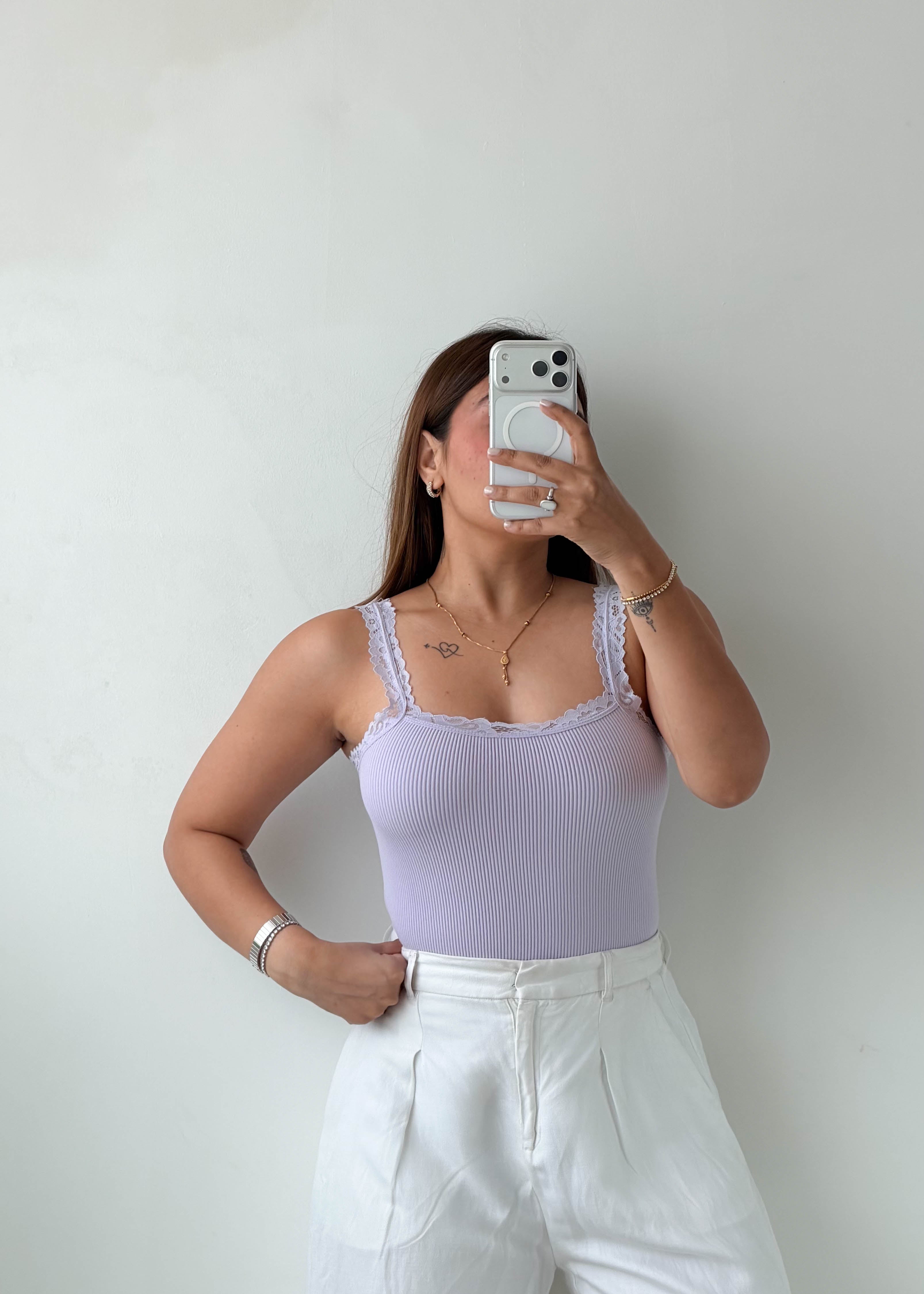 Size XS-S Lavender Lace Trim Bodysuit