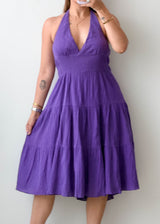 Size L-XL Purple Tiered Halter Midi Dress