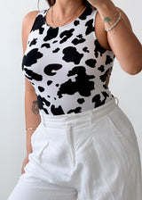 Size S-M Cow Print Open Back Bodysuit