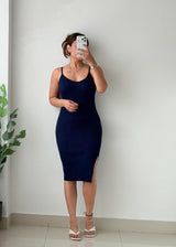 Size S-M Navy Ribbed Midi Dress