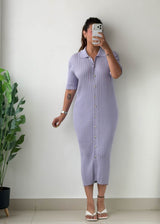 Size L-XL Lilac Ribbed Polo Midi Dress