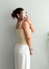 Size S-M, Beige Lace Trim Cami Top - Closet by Payal