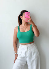 Size S-M Emerald Green Ribbed Crop Top