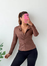 Size XS Brown Textured Fitted Shirt
