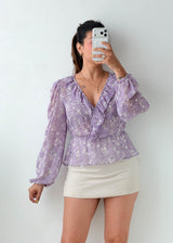Size S-M Lilac Floral Peplum Top