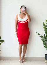 Size M-L, Red & White Contrast Midi Dress - Closet by Payal