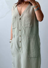 Size M-L Cotton Beige Utility Midi Dress