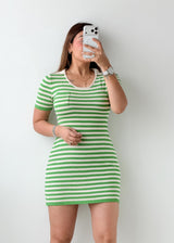 Size S-M Green & White Striped Knit Mini Dress