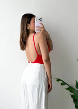 Size M, Red Backless Strap Bodysuit